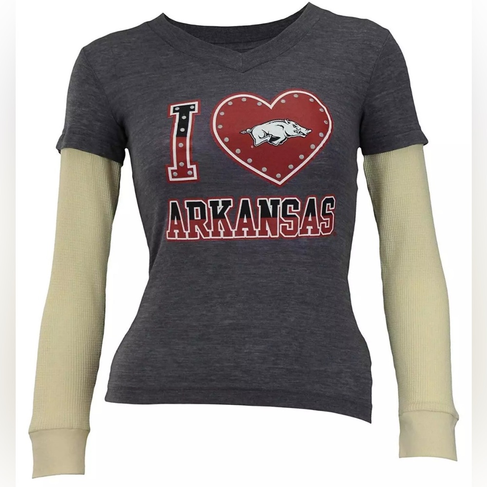 NWT [Outerstuff] Arkansas Razorbacks NCAA Long Sleeve Tee Grey Girls Youth M-XL